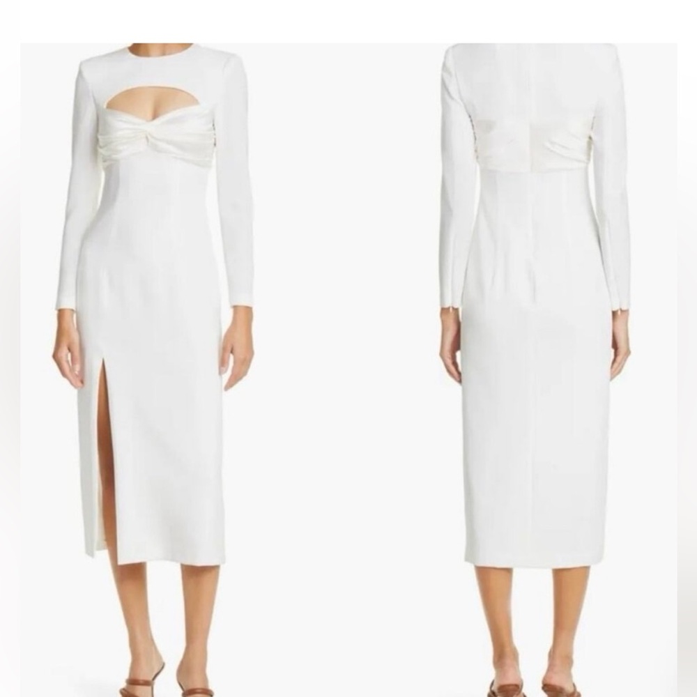 Cinq A Sept Ivory Pauline Long-Sleeve Cutout Midi Dress with Front Twist Size 6
